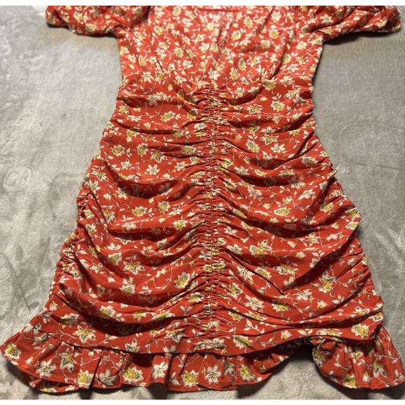 Veronica Beard Red Floral Josephine Ruched Mini Dress Womens Size 8 Silk - Picture 6 of 15
